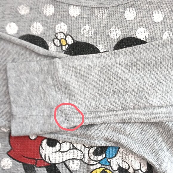 Disney Grey Waffle Jersey Long Sleeve Scoop Neck Mickey and Minnie Tee Top - Picture 5 of 5